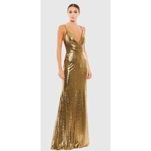 Leena For Mac Duggal Metallic Gown Faux Wrap Bronze Size 10 Formal